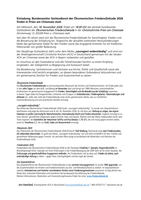 Presseartikel Friedensdekade 2026